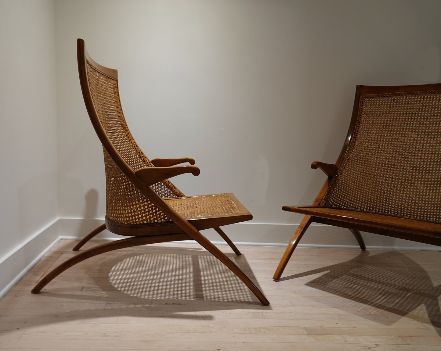 DAN JOHNSON PAIR OF TEAK AND CANE 'GAZELLE' CHAIRS BY LA SCALA LUXURY 1950'S