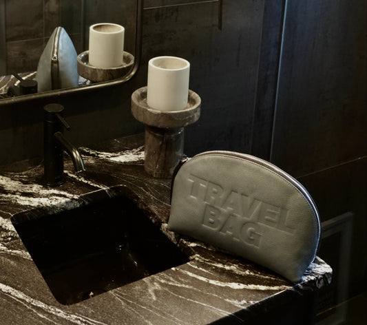 PEBBLE LEATHER SLOGAN OR PLAIN DOPP KIT BY KOFF