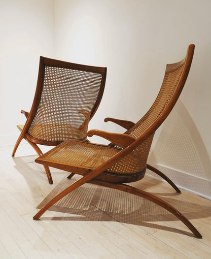 DAN JOHNSON PAIR OF TEAK AND CANE 'GAZELLE' CHAIRS BY LA SCALA LUXURY 1950'S
