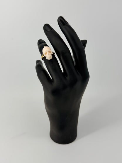 BLUSH PINK & 18KG CORAL SKULL RING