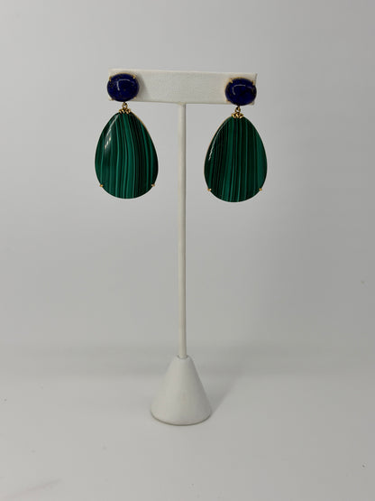 SOLID MALACHITE AND LAPIS LAZULI EARRINGS