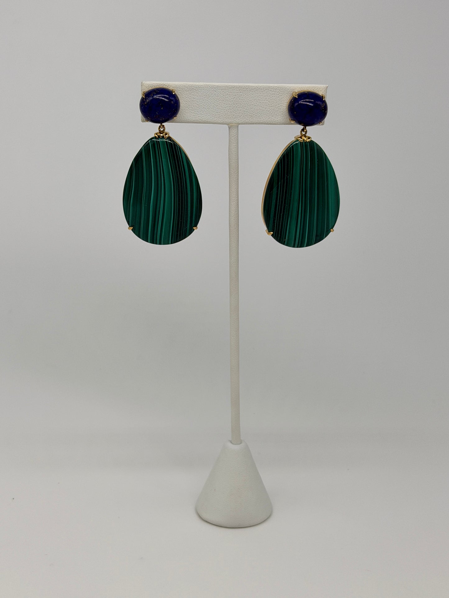 SOLID MALACHITE AND LAPIS LAZULI EARRINGS