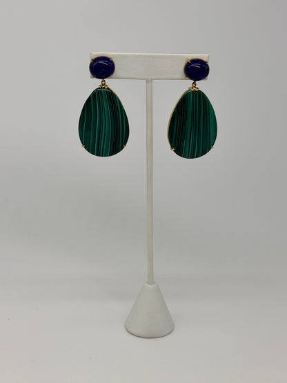 SOLID MALACHITE AND LAPIS LAZULI EARRINGS