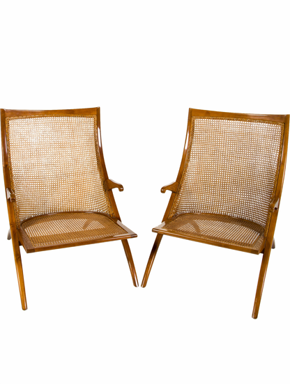 DAN JOHNSON PAIR OF TEAK AND CANE 'GAZELLE' CHAIRS BY LA SCALA LUXURY 1950'S