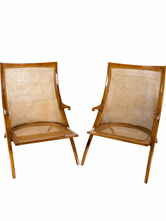 DAN JOHNSON PAIR OF TEAK AND CANE 'GAZELLE' CHAIRS BY LA SCALA LUXURY 1950'S