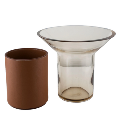 HERMES DELTA VASE OF MURANO GLASS WITH TAURILLION LEATHER